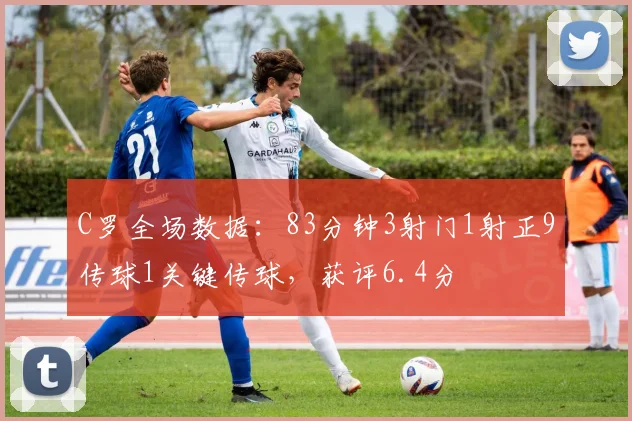 C罗全场数据：83分钟3射门1射正9传球1关键传球，获评6.4分